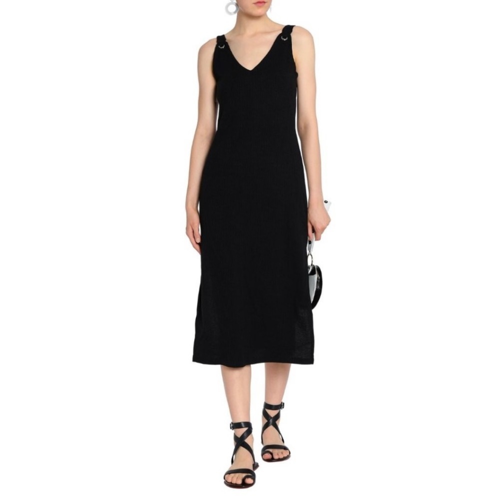 NWT WALTER BAKER BROOKLYN SLEEVELESS RIBBED MIDI DRESS IN BLACK SIZE MEDIUM
